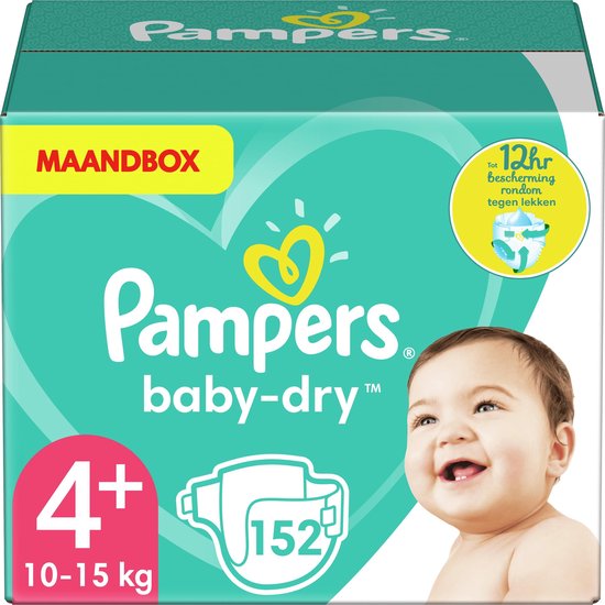 Pampers Baby-Dry Luiers - Maat 4+ (10-15 kg) - 152 stuks - Maandbox