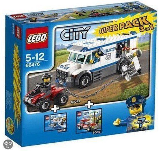 LEGO City 66476 3in1 Voordeelpak : Politie Gevangenentransport 60043 + Brandweercommandant 60001 + Surfer Redding 60011