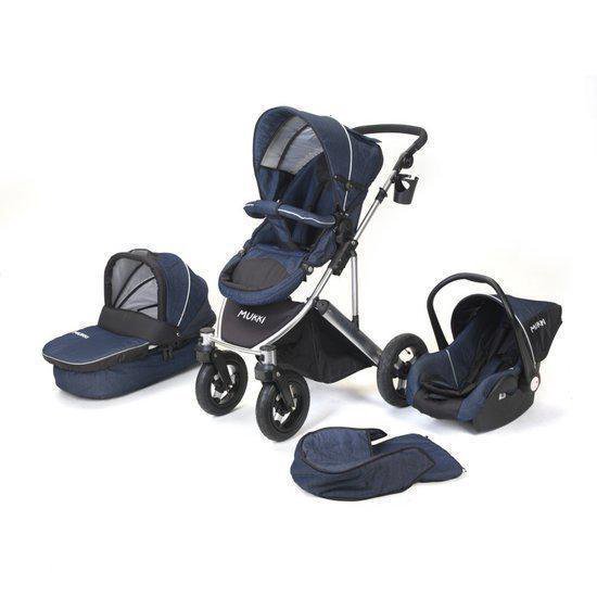 Mukki Daily Transporter - Kinderwagen incl. autostoel - Jeans ( ook in jeansblauw, rood en zwart )