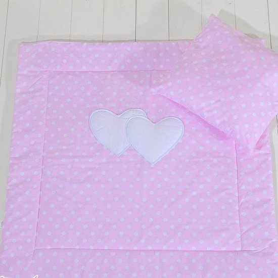 Dekbed Kinderwagen 2-delig Two Hearts Stip Roze