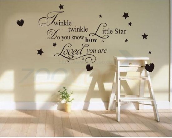Muursticker Met Tekst - Muurtekst Babykamer - Twinkle Twinkle - Zwart