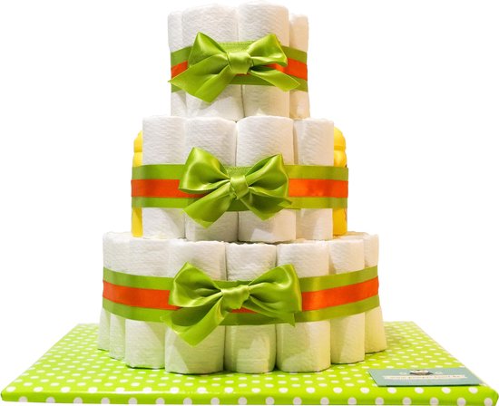 Luiertaart - Pampertaart Neutraal 3 Laags Zwitsal Mini - 47 Pampers - Groen Oranje