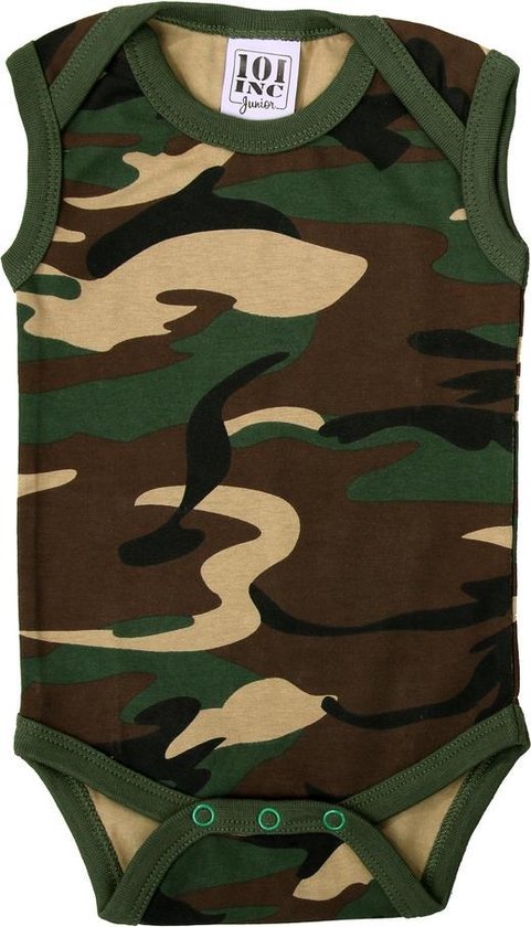 Romper Baby camouflage groen/woodland zonder mouw-86/92