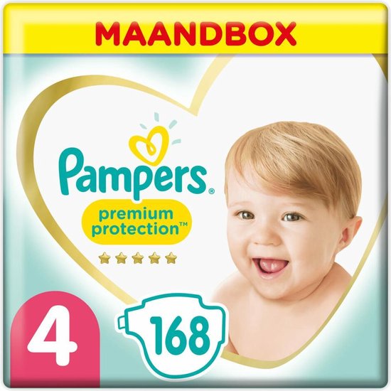 Pampers Premium Protection Luiers - Maat 4 (9-14 kg) - 168 Stuks - Maandbox