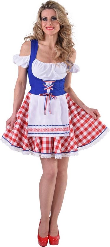 Hollandse dirndl in rood, wit en blauw | maat XL  ( 46 - 48 )