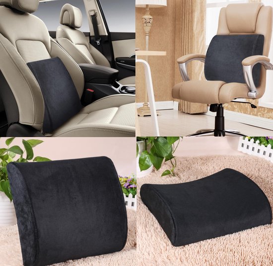 Memory Foam Ergonomische Rugsteun Kussen -  Ruggensteun / Lendesteun / Lendensteun / Rugkussen / Lendekussen / Lendenkussen Auto Ortophedisch Stoel Kussen - Voor Premium Lenden Rug Massage / Rugpijn / Rugprotector Support