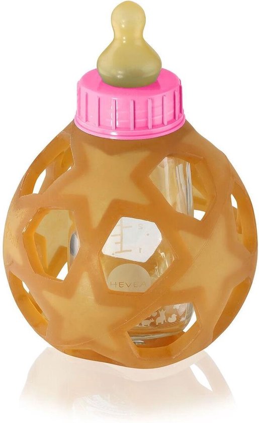 Hevea drinkfles glas m/bal dop roze