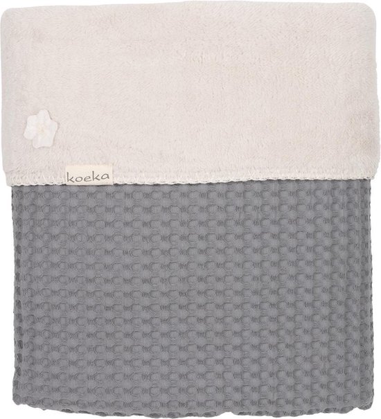 Koeka Wiegdeken wafel teddy Oslo - steel grey/pebble 75x100cm