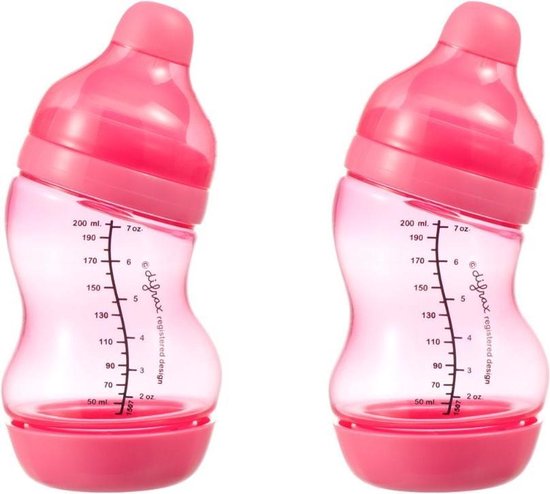 Difrax Anti-Colic S-babyfles Wide - 200 ml - Donkerroze - 2 stuks