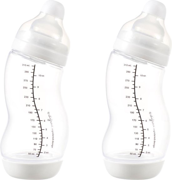 Difrax Anti-Colic S-babyfles Wide - 310 ml - Wit/Transparant - 2 stuks