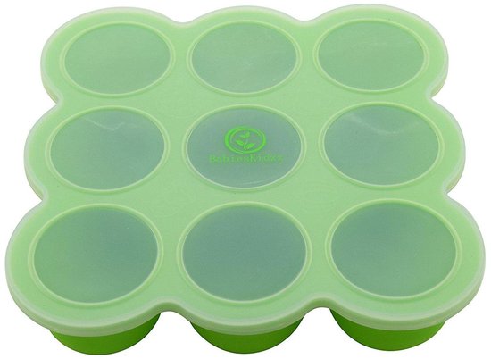 Babyvoedsel bewaarbakjes Silicone 9 porties babyvoeding bewaren en invriezen Groen