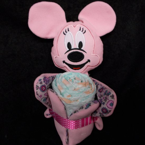 Pampertaart / Luiertaart Muis  Roos knuffeldoekje + pampers