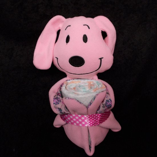 Pampertaart / Luiertaart Hond  Roos knuffeldoekje + pampers