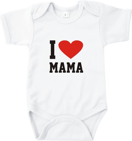 Baby Rompertje I love Mama - Wit - Maat 74/80 - Voor Mama - Moederdag - Valentijn - Babygeschenk - Baby kado - Romper - Babyshower