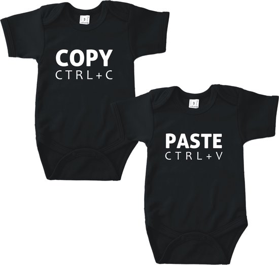 Tweeling cadeau - Baby rompertje Copy Paste - Tweeling Romper - Zwart - Maat 50/56 - Set van 2 rompertjes - Kraamcadeau - Babygeschenk - Romper - Tweeling - Valentijn - Moederdag - Vaderdag