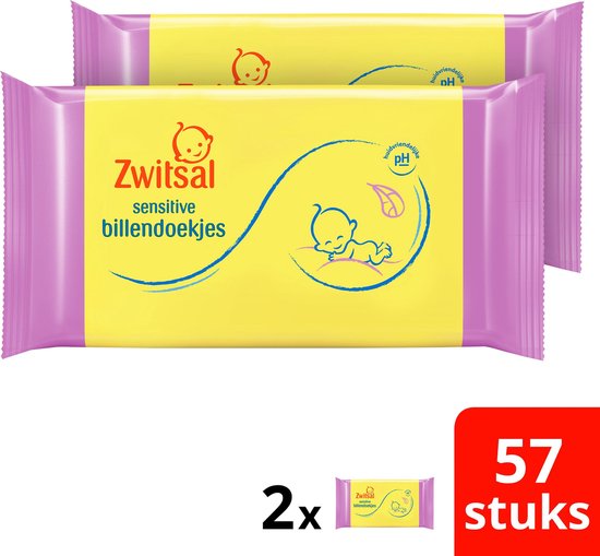 Zwitsal Sensitive Billendoekjes - 2 x 57 billendoekjes - Voordeelverpakking