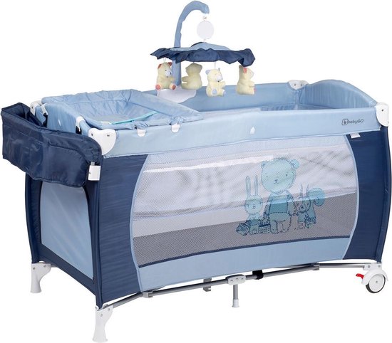 Campingbed BabyGO Sleeper DeLuxe Blauw (incl. bodemverhoger)