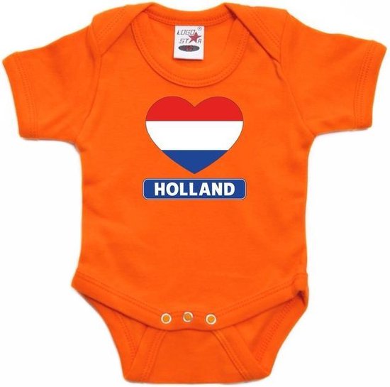 Oranje rompertje Holland hart vlag baby - oranje babykleding 68 (4-6 maanden)