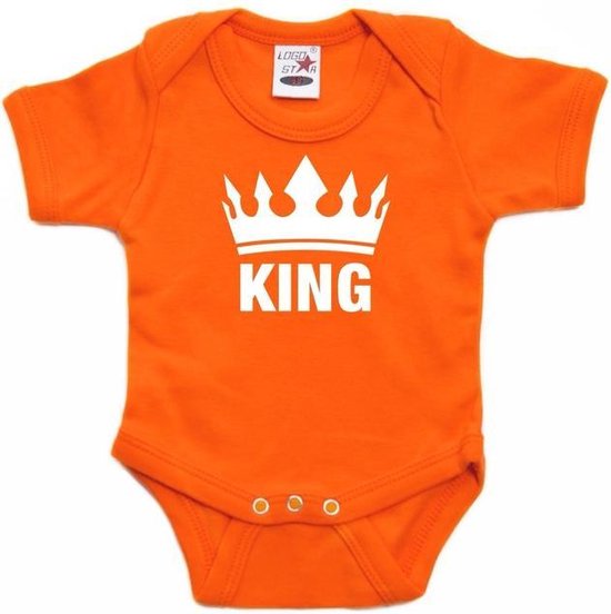 Oranje koningsdag romperje King met kroon baby 68 (4-6 maanden)