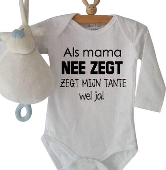 Baby Rompertje boodschap zwanger Als mama nee zegt zegt mijn tante wel ja | Lange mouw | wit | maat  74/80 cadeau zwangerschap aankondiging tante's liefste knuffel worden voor verjaardag of tantedag ( I love allerliefste meter )