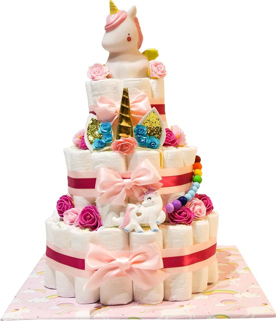 Luiertaart - Pampertaart Meisje Unicorn - 54 Pampers - Roze