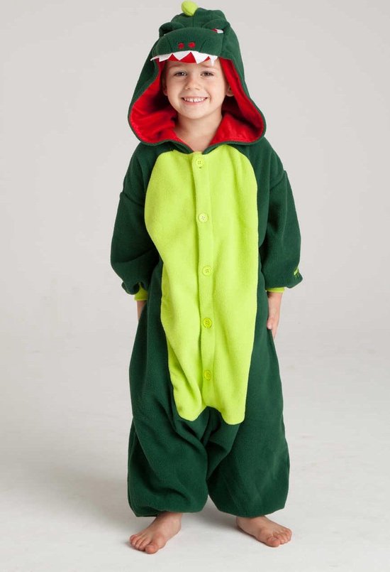 KIMU Onesie groene draak baby pakje krokodil dino - maat 68-74 - drakenpakje romper pyjama