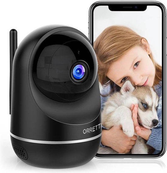 Orretti X21 - Wi-Fi Camera, Dualband 2.4Ghz en 5Ghz Binnencamera, Babyfoon, 1080P Beveiligingscamera met Bewegingsdetectie - Zwart