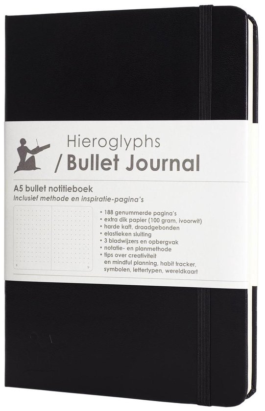 Hieroglyphs Bullet Journal - A5 notitieboek - 100 grams papier - Hardcover Notebook Dotted - Handleiding en Inspiratie - Nederlands - Zwart