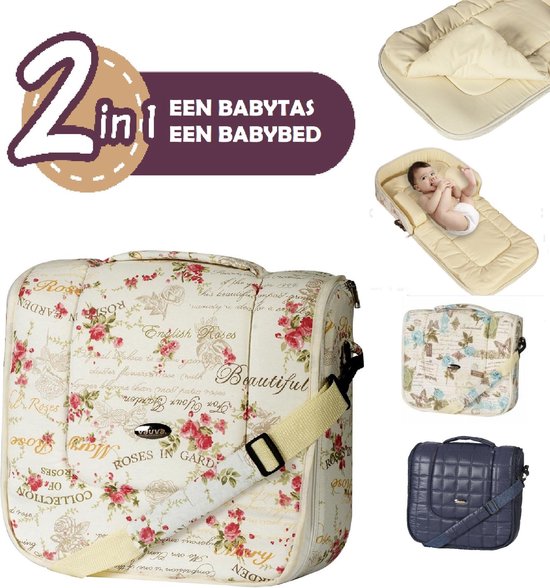 Vauva - portatief reisbed met tas voor baby's - Roze bloemen