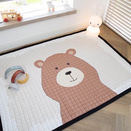 Love by Lily - groot speelkleed baby - Beer - 150x200 - zacht speelkleed buiten en binnen - grote speelmat - speeltapijt kind - picknick kinderkleed - speelkleed xxl - speelkleed peuter