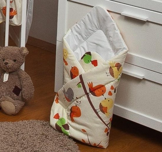 Inbakerdoek - Baby swaddle - 80x80cm - oranje vogels