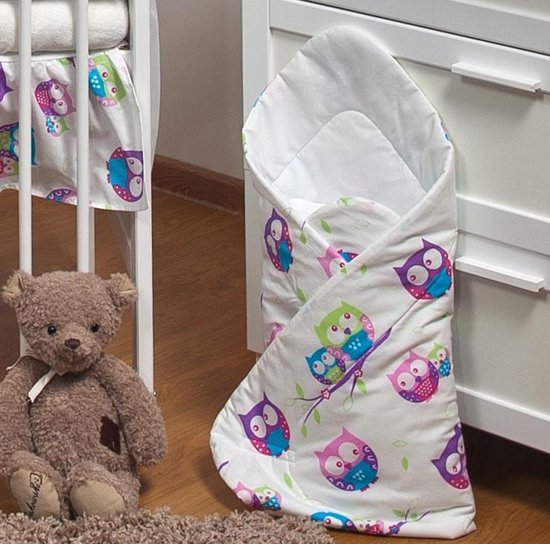 Inbakerdoek - Baby swaddle - 80x80cm - wit met uilen