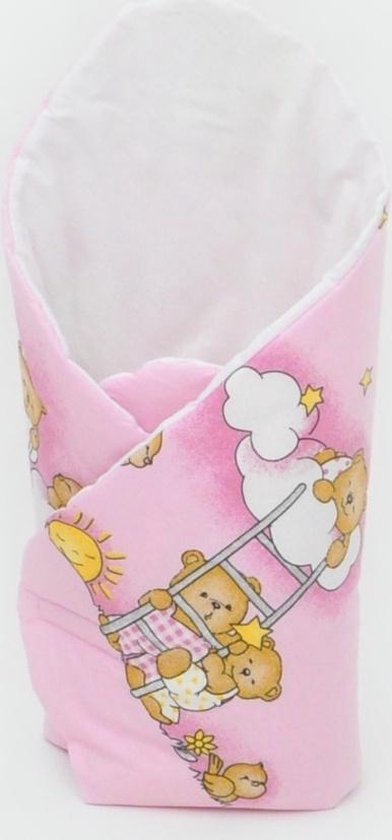 Inbakerdoek - Baby swaddle - 80x80cm - beertjes met hemel roze