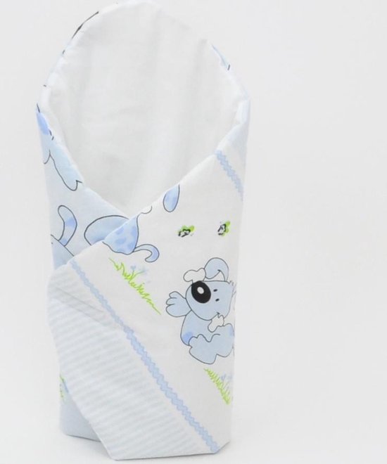 Inbakerdoek - Baby swaddle - 80x80cm - hond met kluif blauw