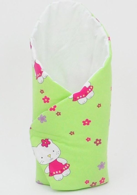 Inbakerdoek - Baby swaddle - 80x80cm - katjes met hartjes groen
