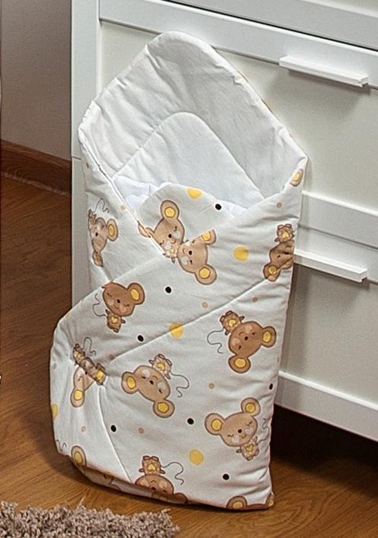 Inbakerdoek - Baby swaddle - 80x80cm - muizen met gele oortjes