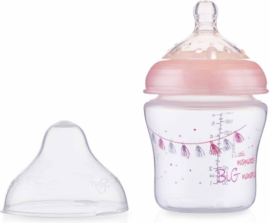 Nûby - Little Moments - Papfles - Roze - Slow flow speen - 180ml - 0m+