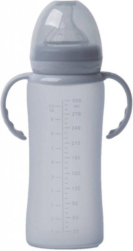 B-Thermo bottle Silicone Glas 300 ml - Grey Maat: 300 ml