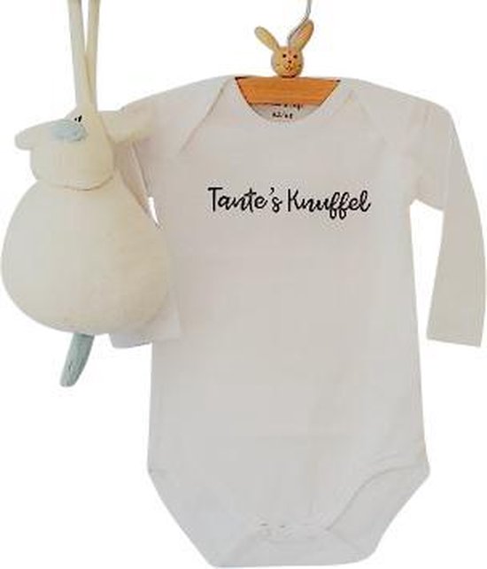 Baby Rompertje met tekst Tante’s Knuffel Kan met tante haar naam | Lange mouw | wit zwart | maat 50/56 | Gepersonaliseerd cadeau voor baby kraamcadaeu geboorte geboortecadeau kraamgeschenk
