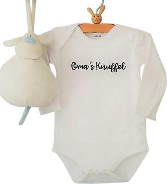 Rompertje  met tekst Oma's Knuffel Kan met oma haar naam | Lange mouw | wit | maat 62/68 | Gepersonaliseerd cadeau baby kraamcadaeu kraamgeschenk