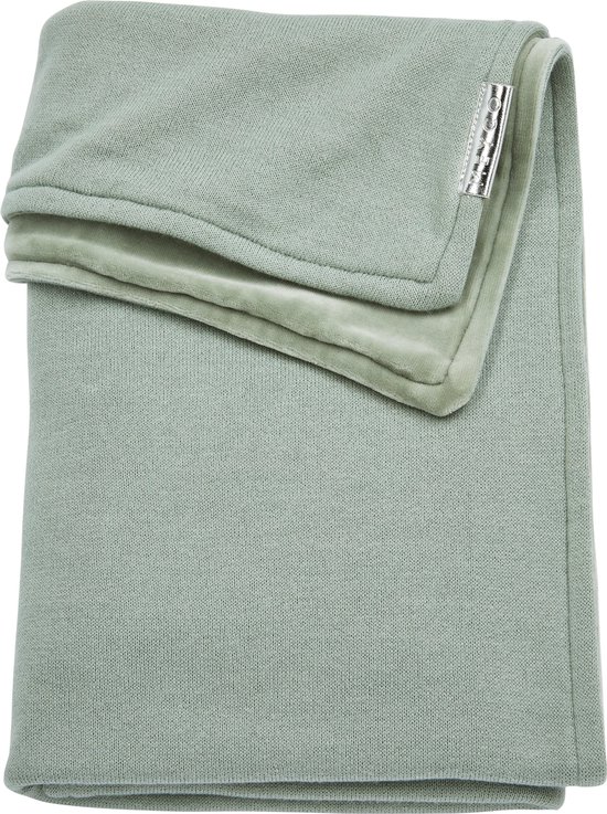 Meyco Knit Basic met velvet ledikantdeken - 100x150 cm - Stone green