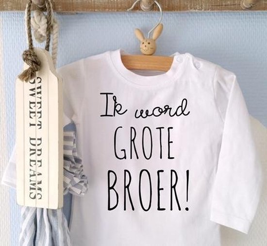 Shirt  Aankondiging zwangerschap Ik word grote broer | lange mouw | wit | maat 92 zwangerschap aankondiging bekendmaking baby big brother