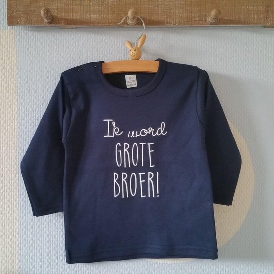 Zwangerschapsaankondiging big brother T-Shirt Shirt Ik word grote broer | lange mouw | donker blauw | maat 86 zwangerschap aankondiging  bekendmaking baby