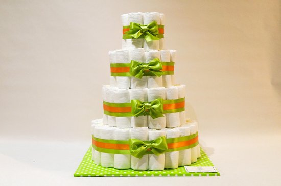 Luiertaart - Pampertaart Neutraal 4 Laags Basis - 104 Pampers - Groen Oranje