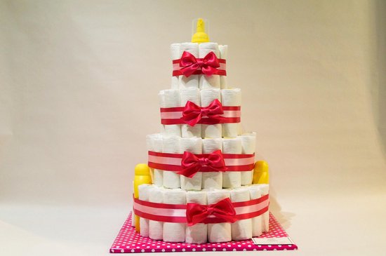 Luiertaart - Pampertaart Meisje 4 Laags Zwitsal 200 - 96 Pampers - Roze