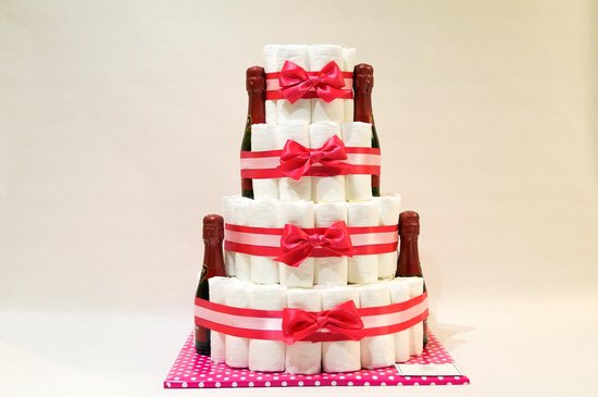 Pampertaart / luiertaart 4 laags Meisje Mini Cava - 98 Pampers - Roze