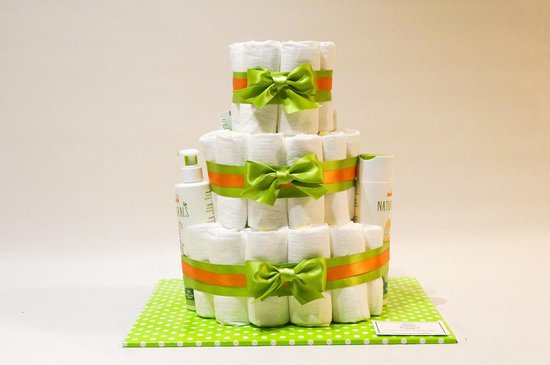Luiertaart - Pampertaart Neutraal 3 Laags Zwitsal Naturals - 50 Pampers - Groen Oranje