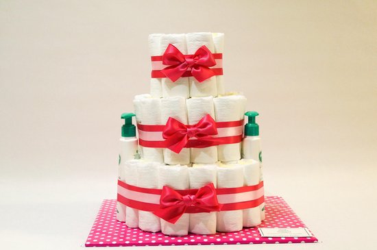 Luiertaart - Pampertaart Meisje 3 Laags Galenco - 50 Pampers - Roze