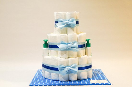 Luiertaart - Pampertaart Jongen 3 Laags Galenco - 50 Pampers - Blauw