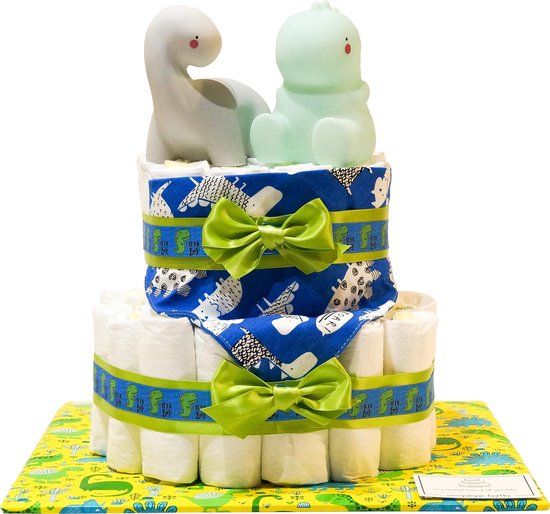 Luiertaart - Pampertaart Jongen Dino - 47 Pampers - Groen Blauw